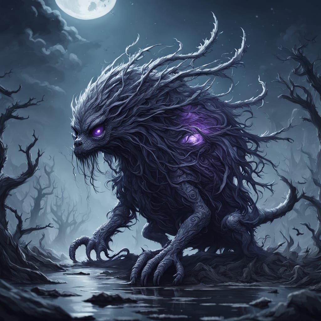 Gothita Creature Concept Art in Eerie Gothic Landscape
