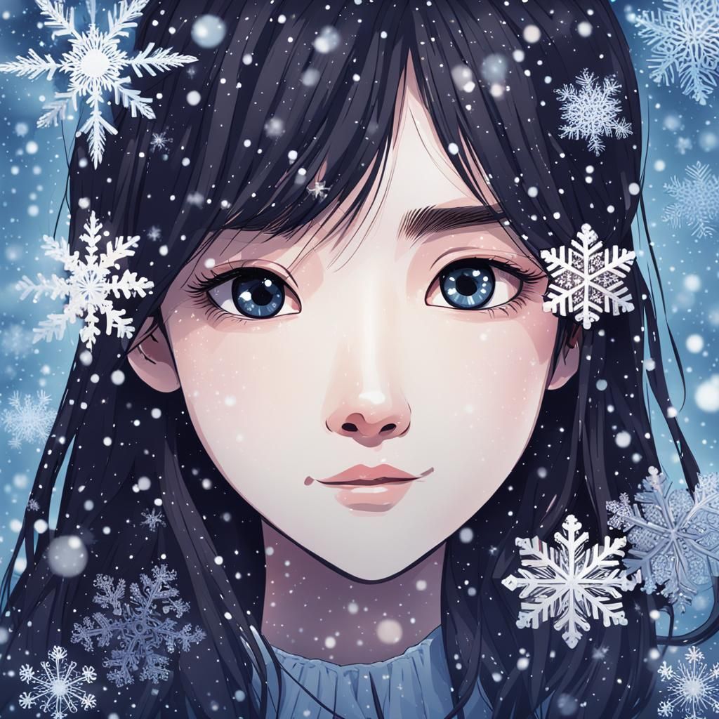 Girl with Snowflakes on Lashes: AI Winter Portrait