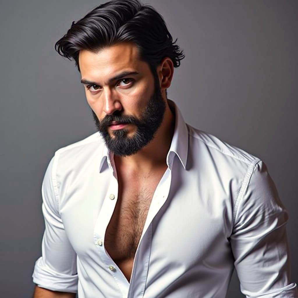 Eerie Red Portrait of a Man with Black Hair