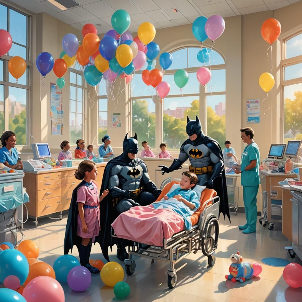 Batman and Robin Visit Hospital: Digital Painting