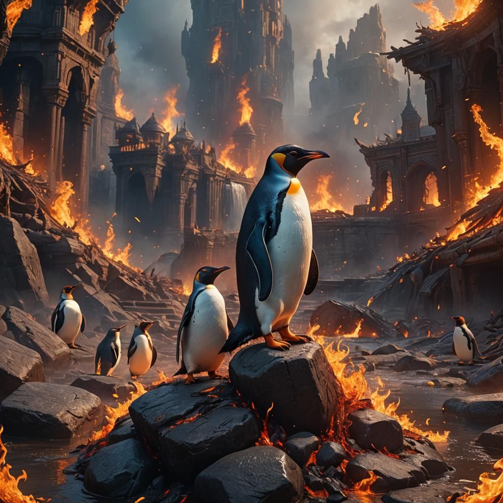 Fiery Penguin Concept Art in 8k