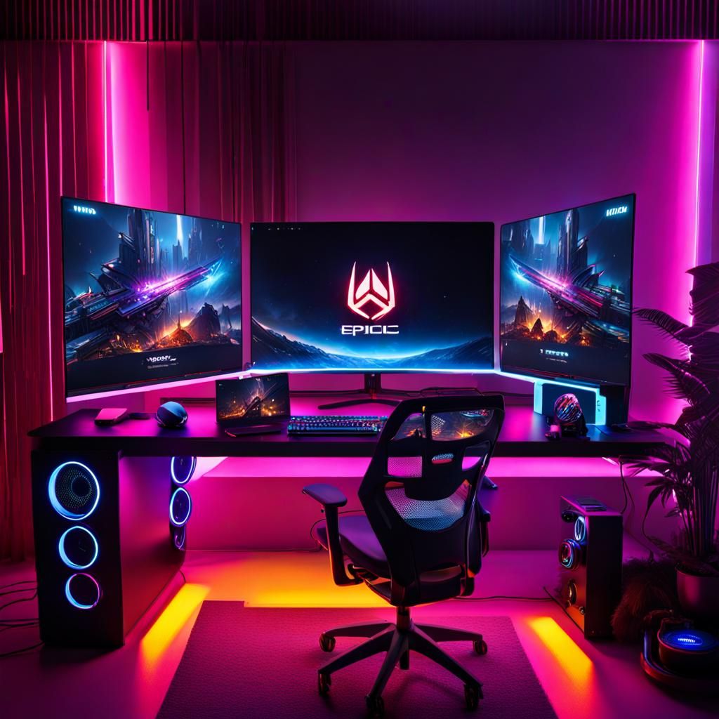 Ultimate Gaming Setup with RGB Lighting in 8K