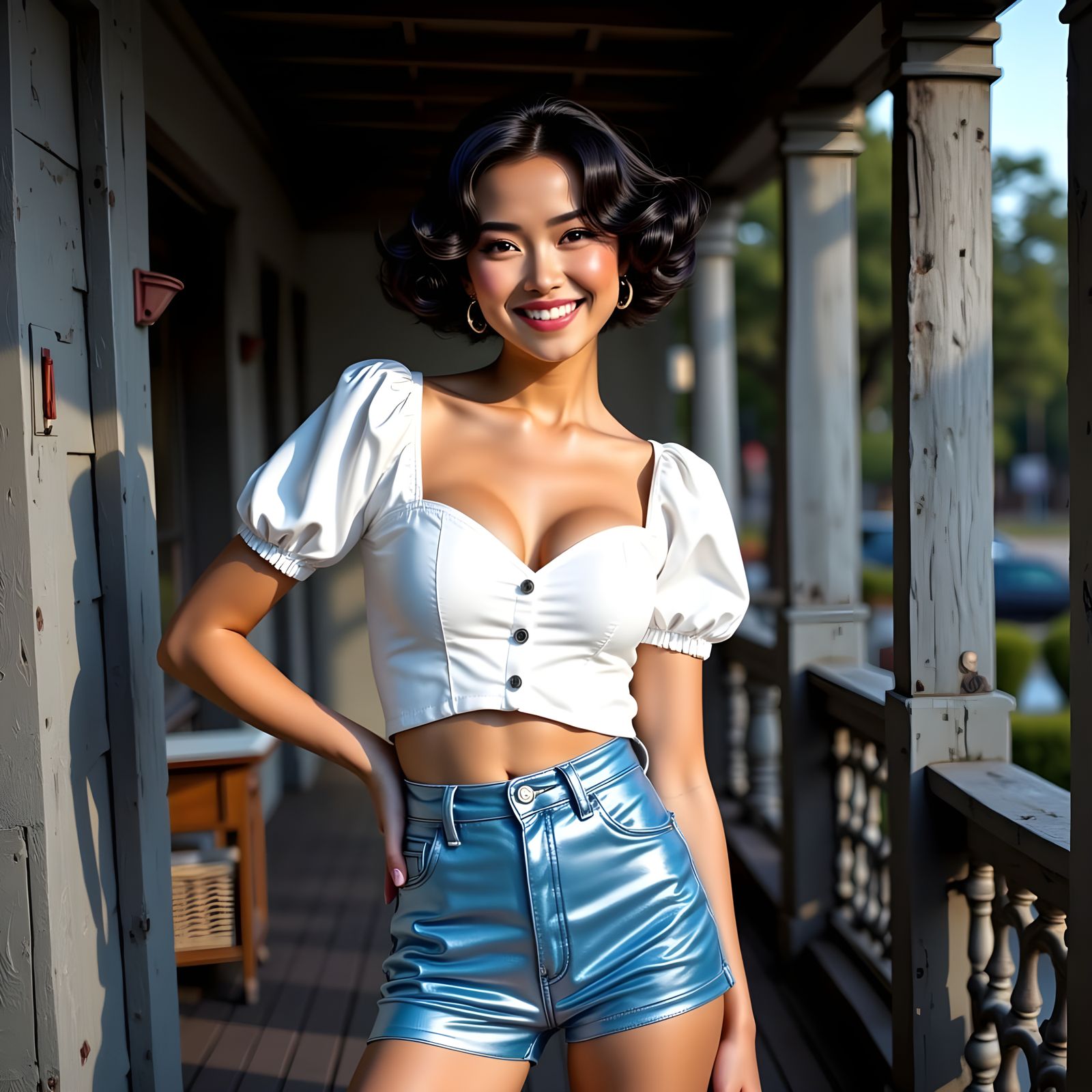 1980s Woman Enjoying Summer on Porch