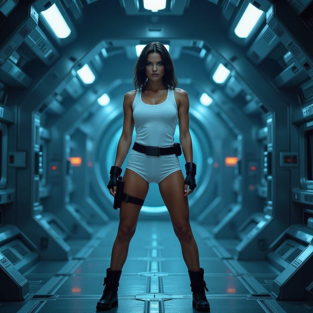 Ripley on Futuristic Space Station in Cinematic Sci-Fi Style