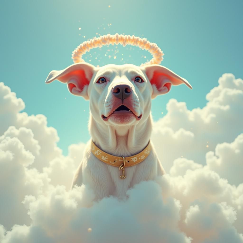 Pitbull in Heaven with Harp Collar, Dreamy Art