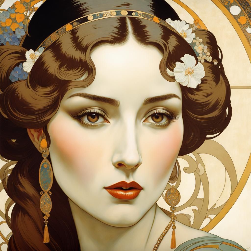Eurasian Woman Portrait in Art Nouveau Style