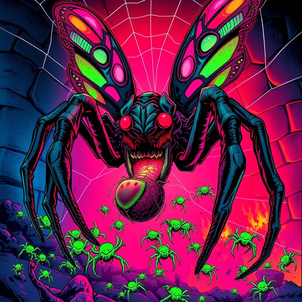 Grotesque, Comic Book-Inspired, Demon Spider-Butterfly