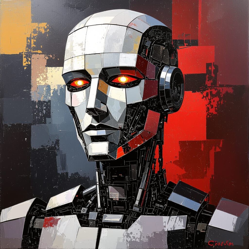 Surreal Robot Priest of Chaos in Heavy Impasto