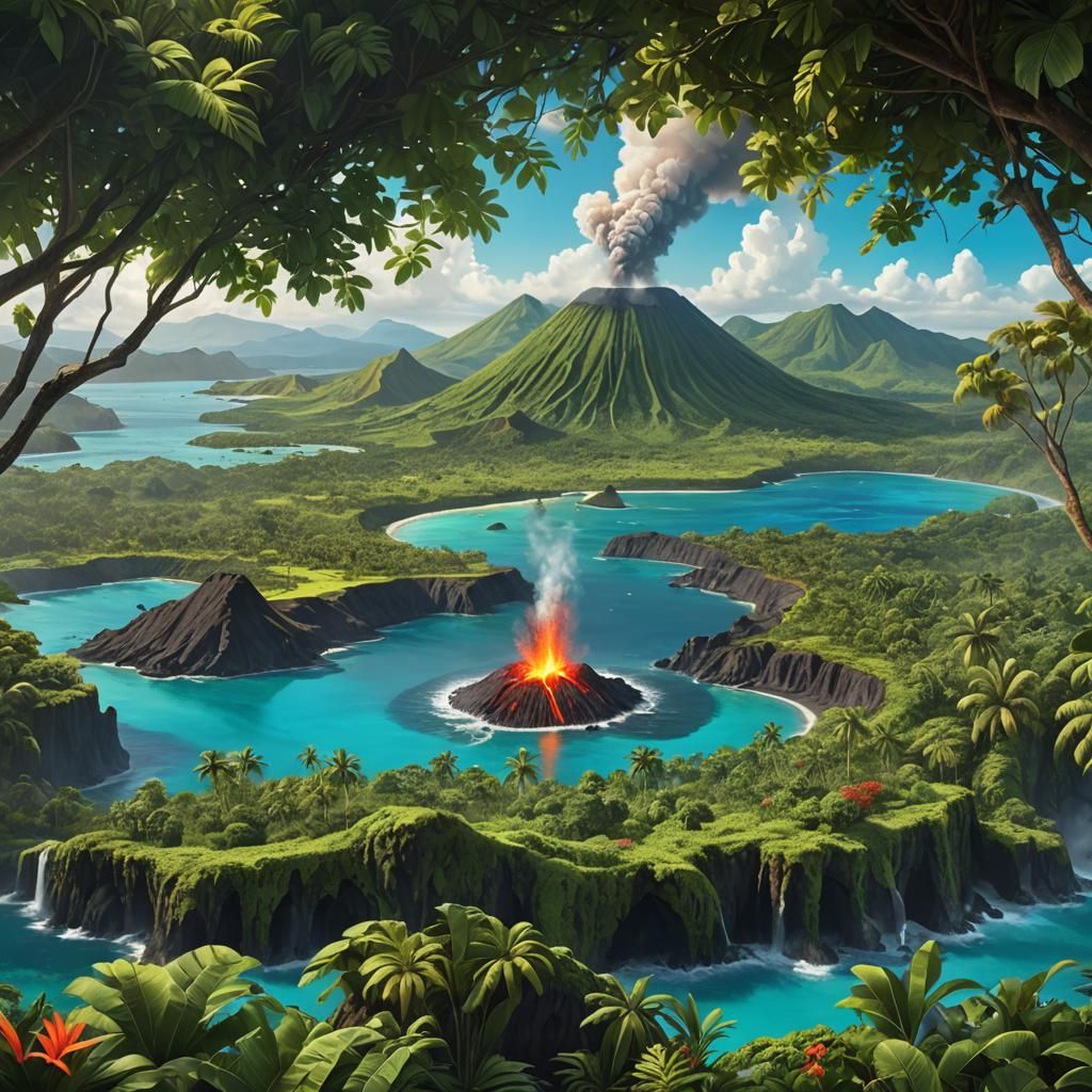 Volcanic Island Landscape in Detailed Matte Painting