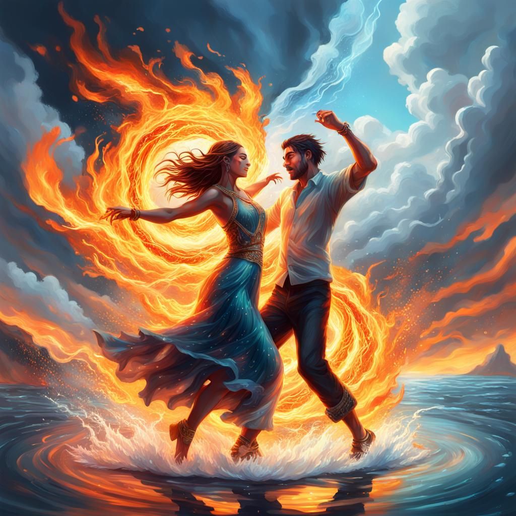 Water Girl and Fire Boy Dancing: Hyperrealistic Art