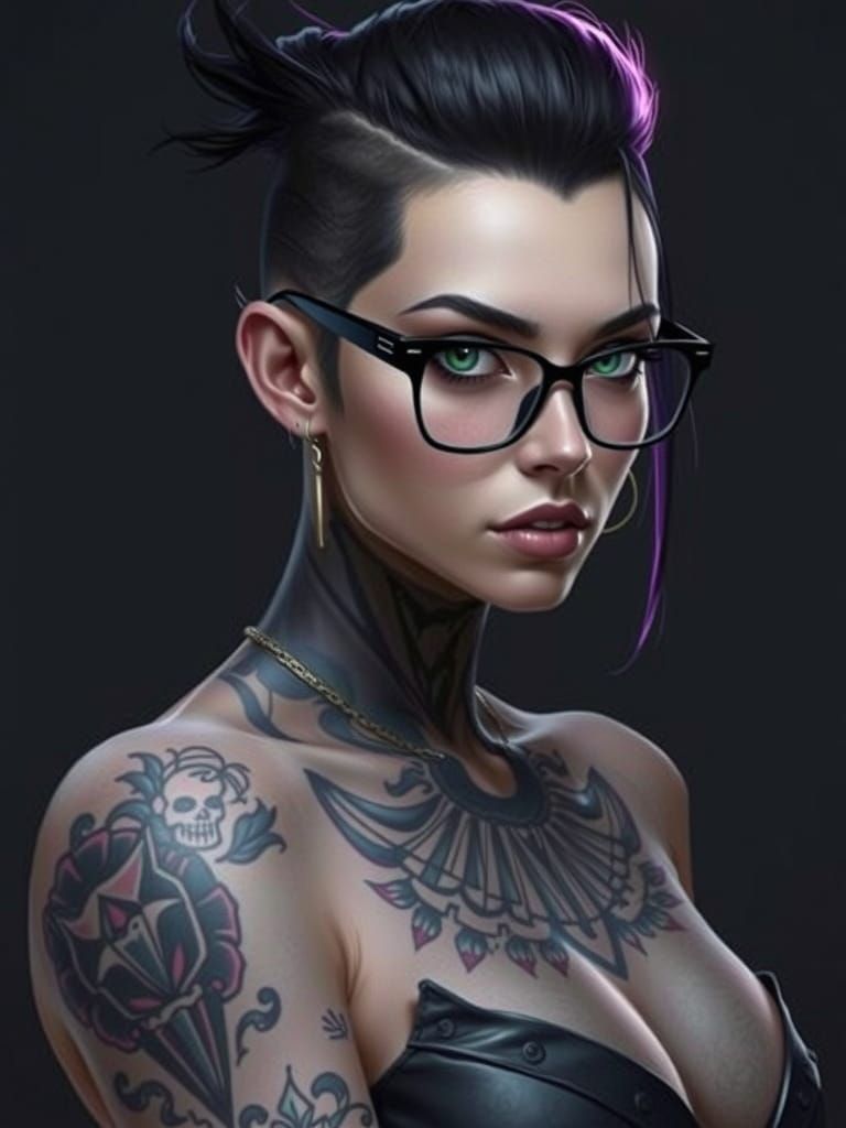 Edgy Portrait of a Punk Woman Under the Full Moon