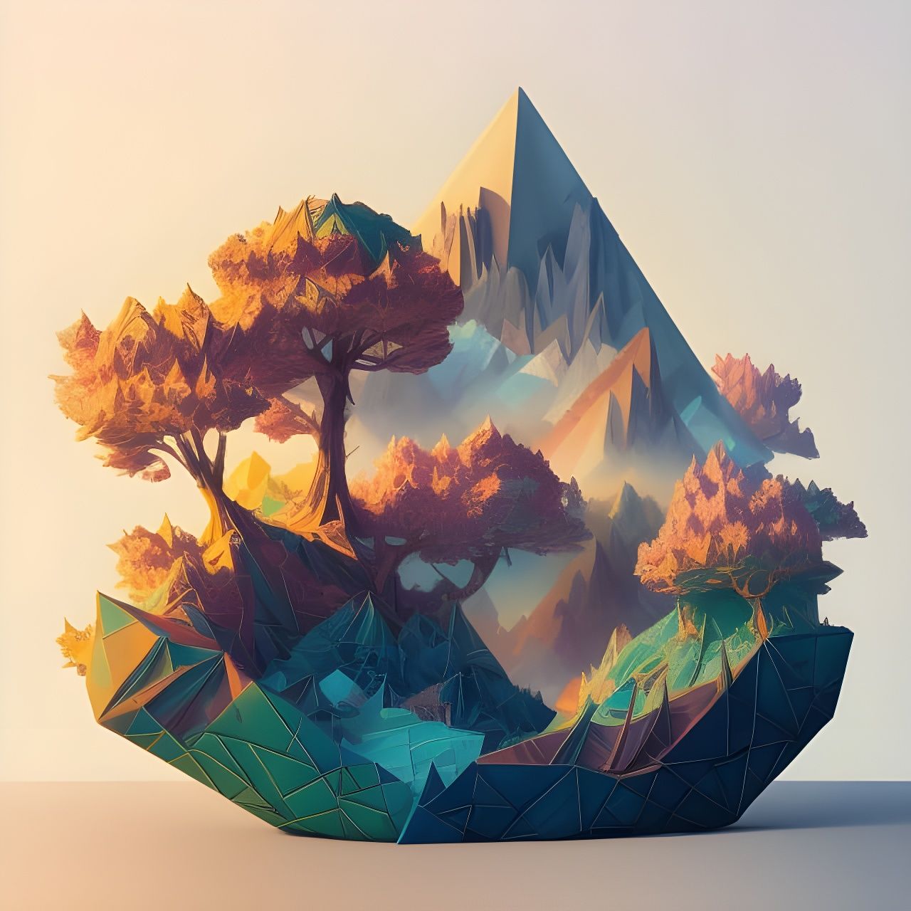 Elegant Origami Landscape: Japanese Art Style