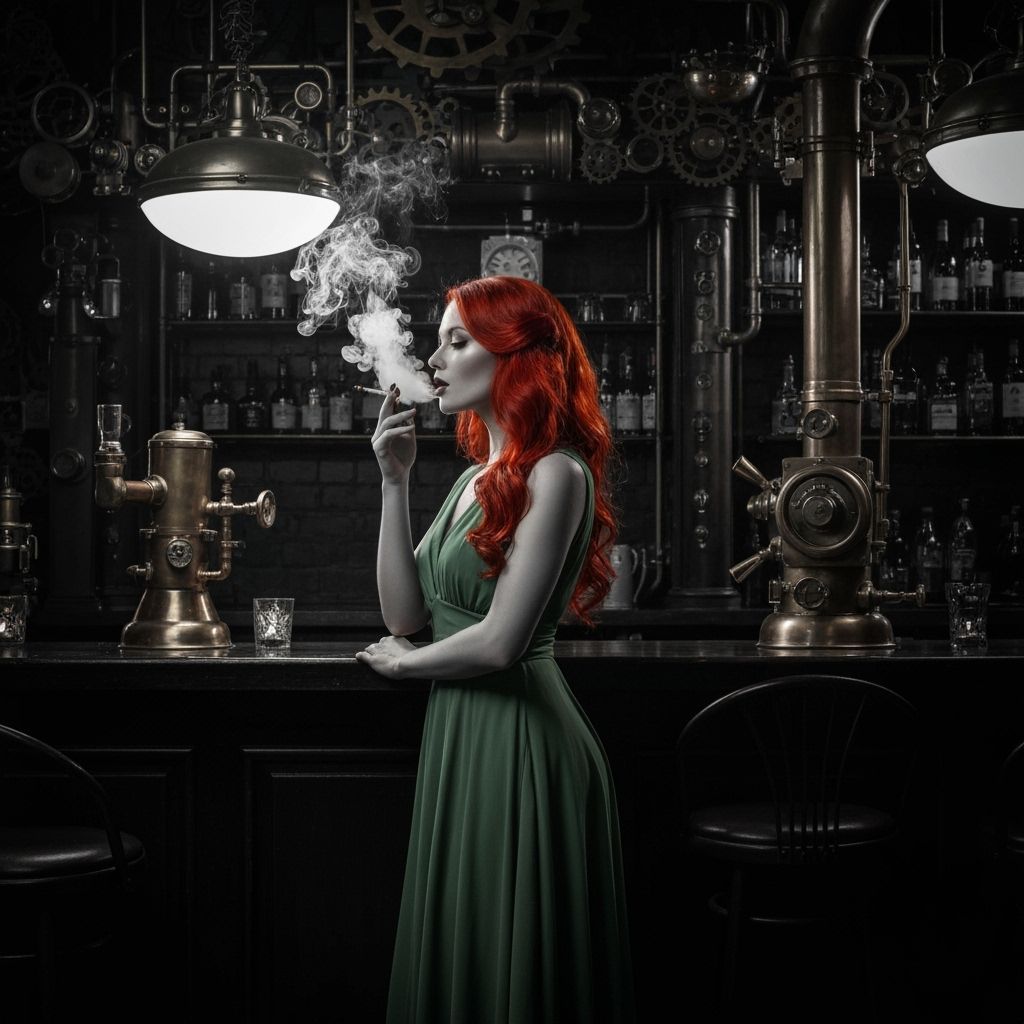 Noir Steampunk: Redhead in a Smoky Bar