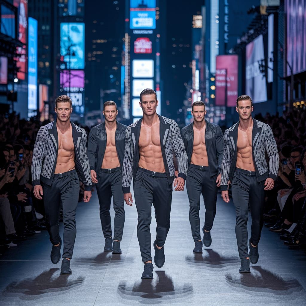 NYFW Runway Show in Times Square at Night