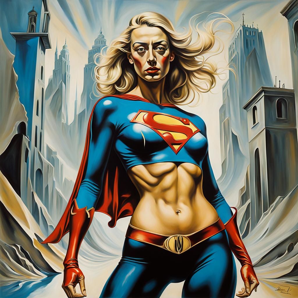 Surreal Blonde Superhero in Dali Style