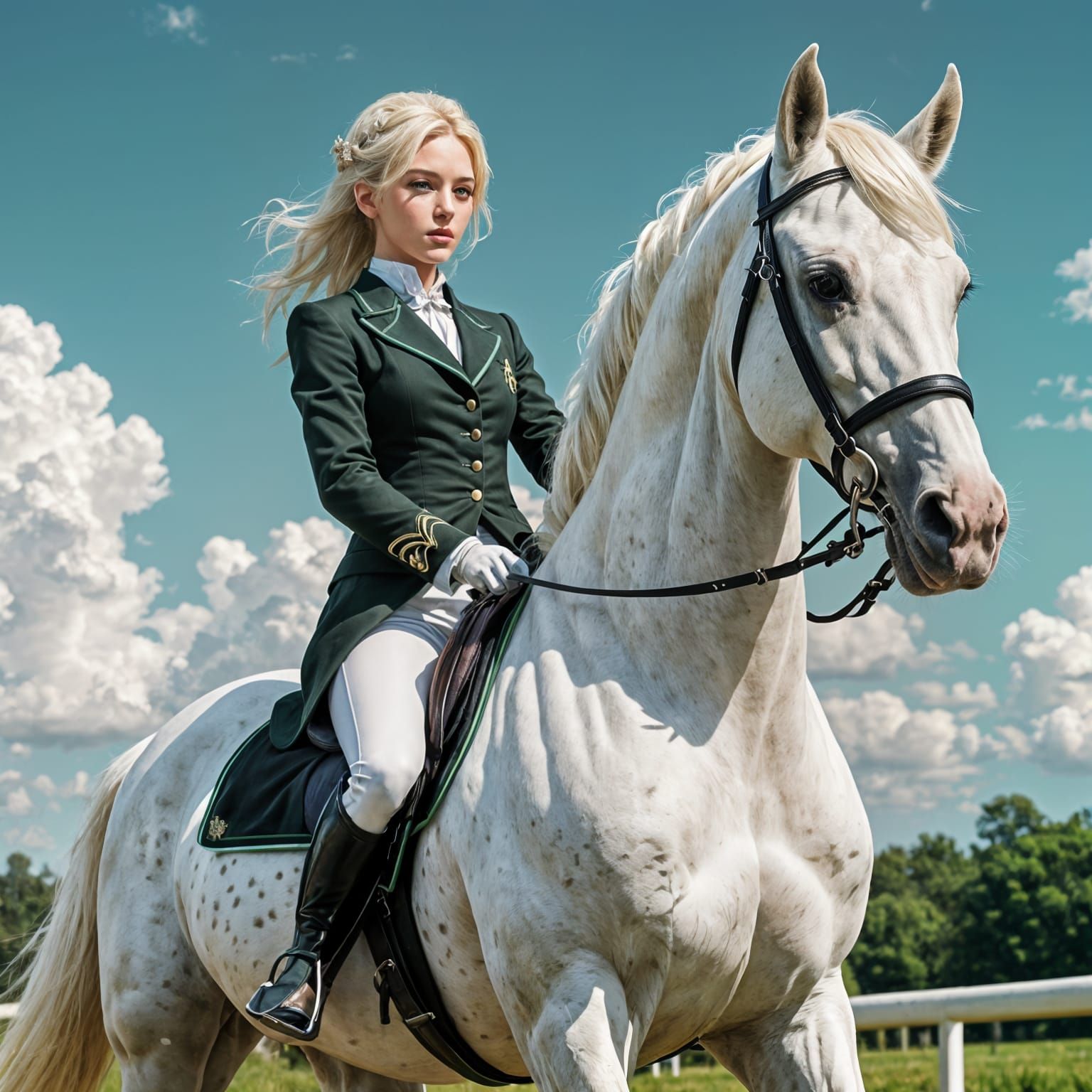 Mythical White Dressage Horse in Epic Pose