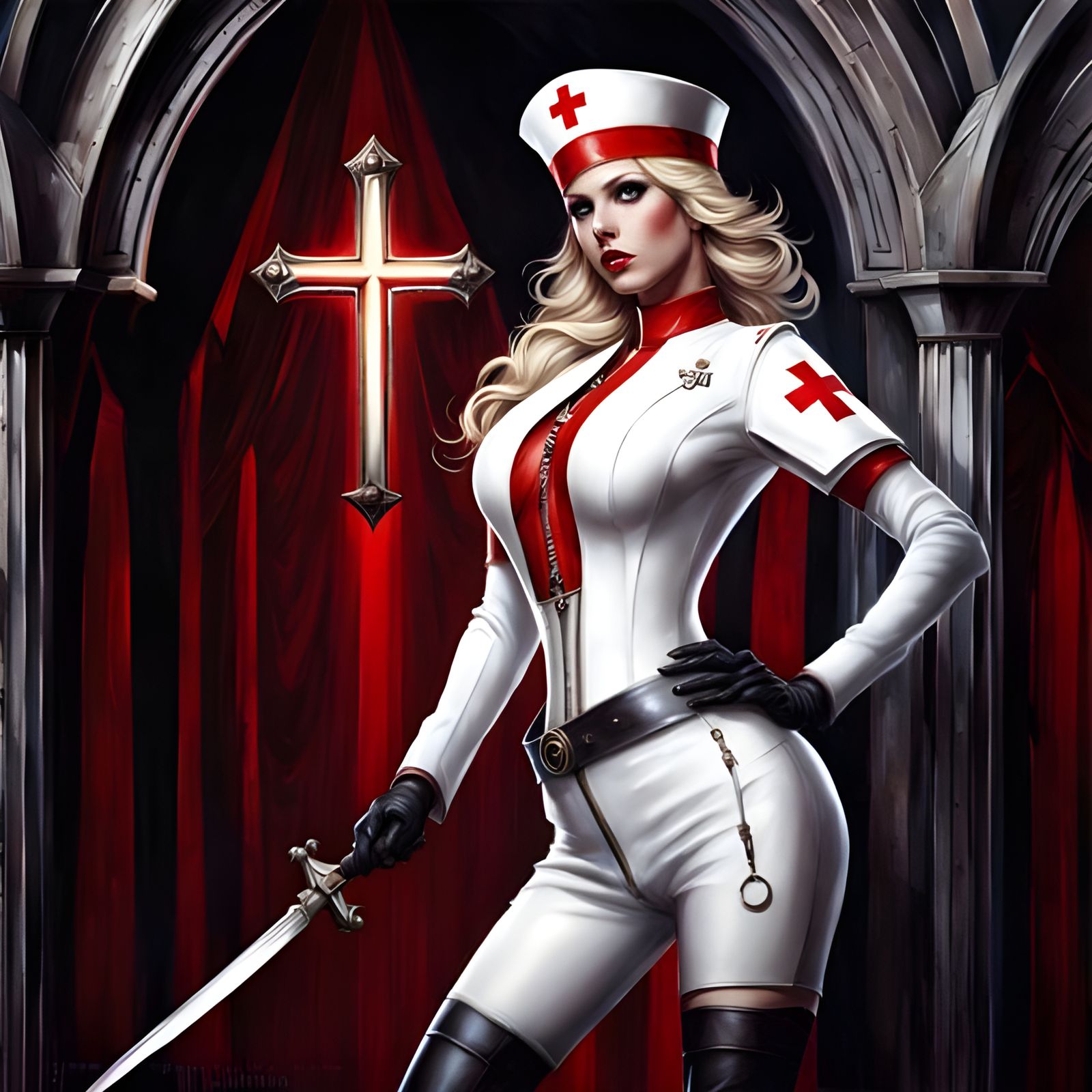 Gothic Nurse in Latex: Dark Fantasy Art