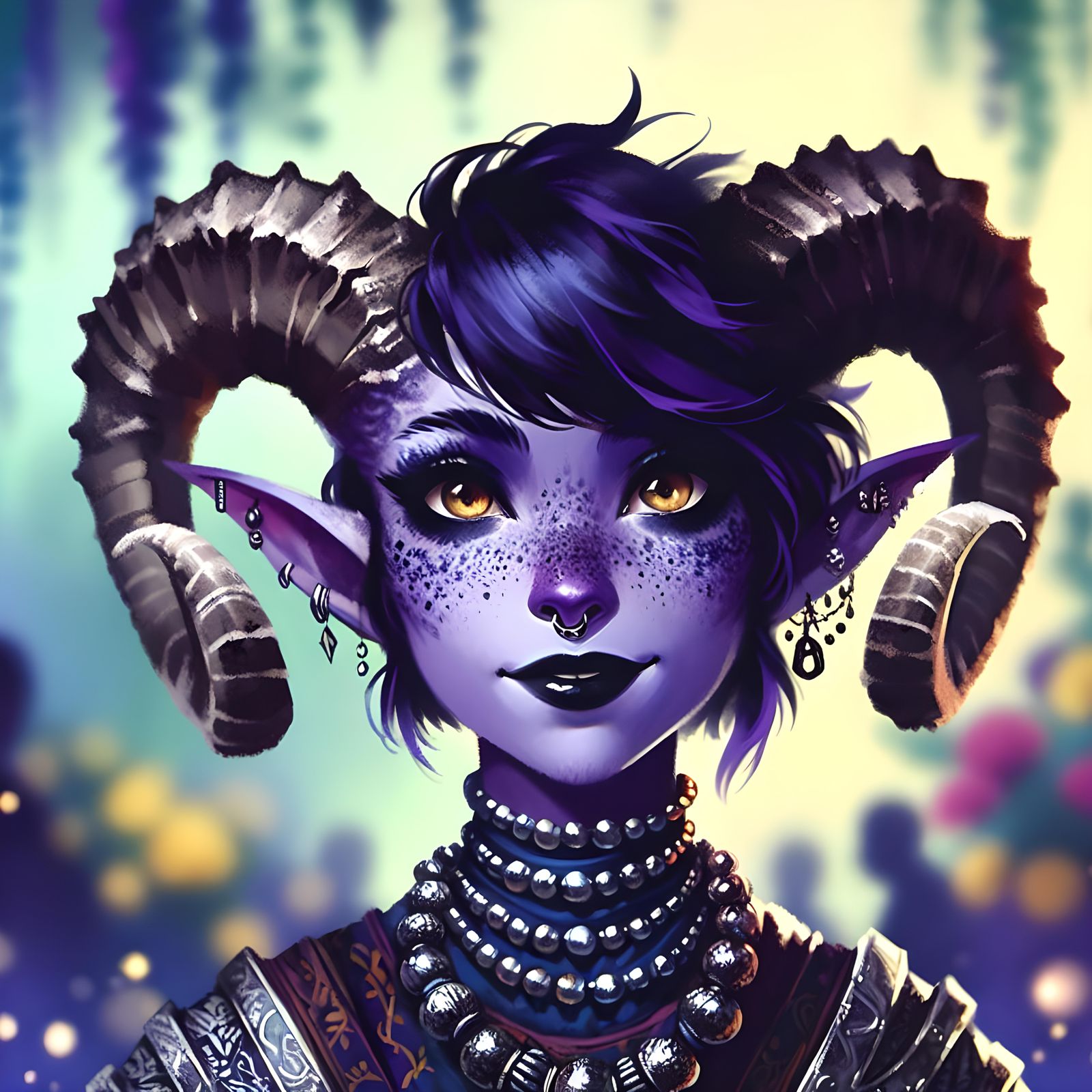 Festive Tiefling Portrait in Japanese Art Style
