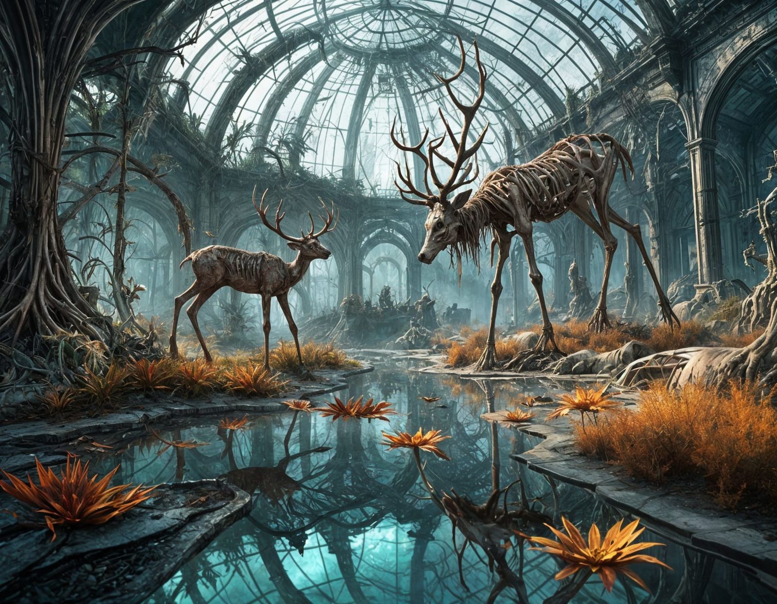 Post-Apocalyptic Botanical Garden in Concept Art Style