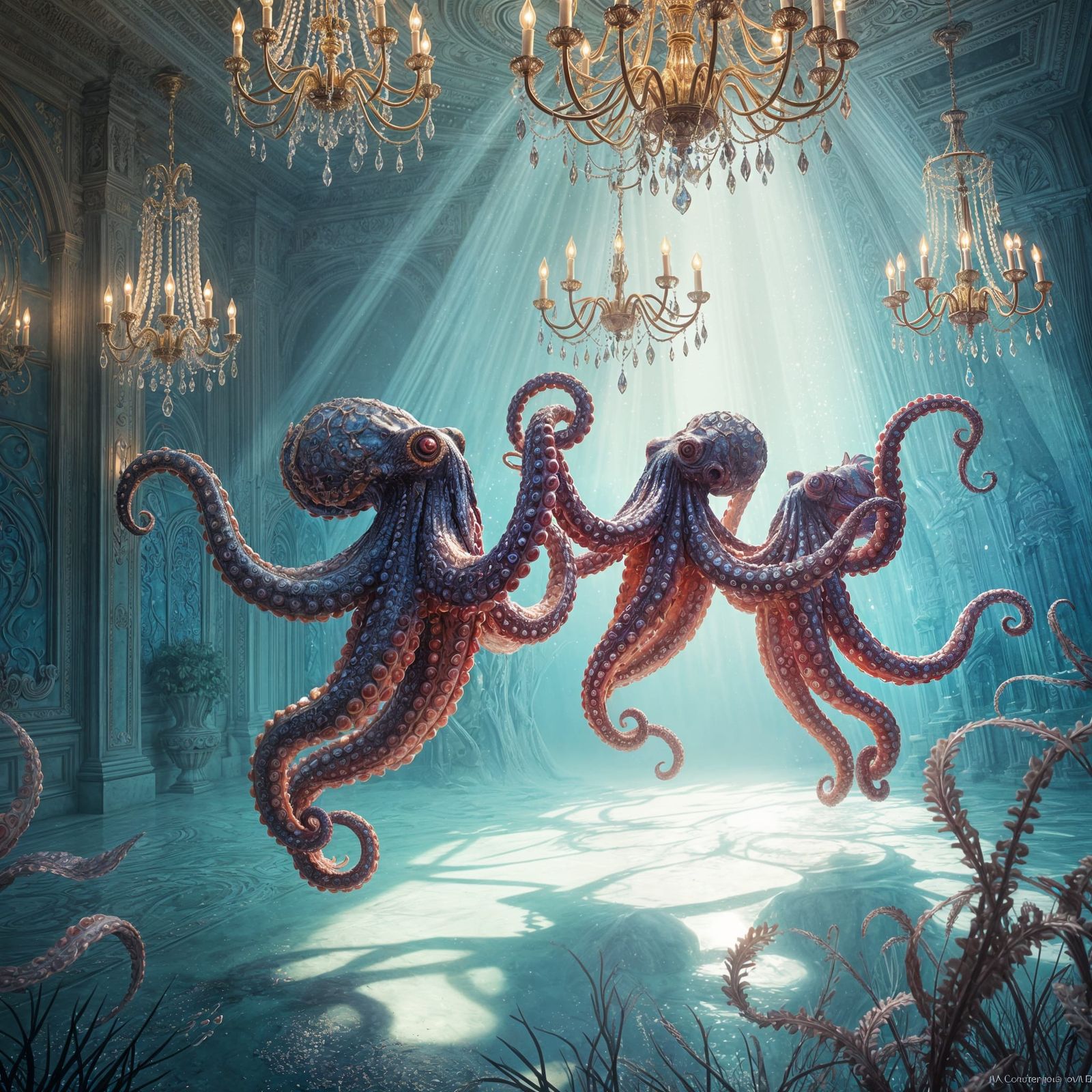 Majestic Octopuses in Opulent Ballroom Dance