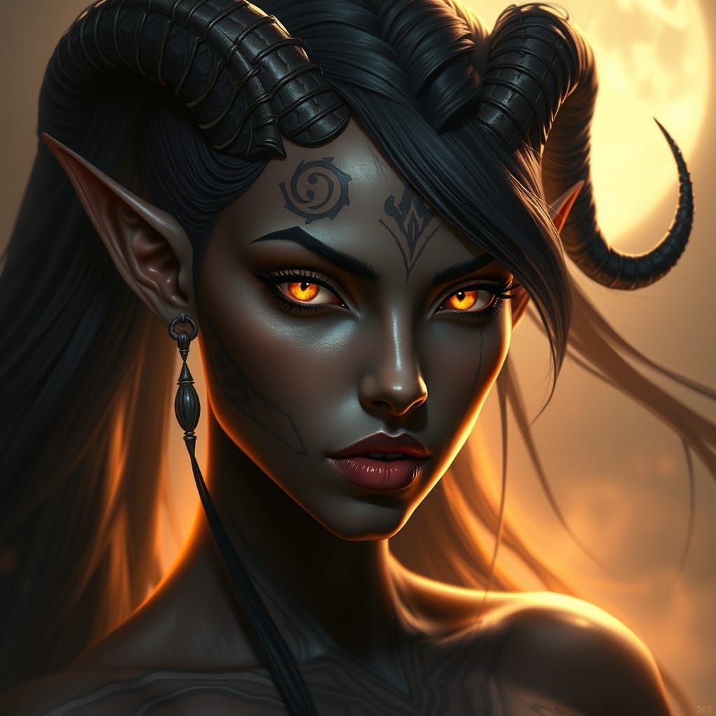Dark-Skinned Fantasy Female with Glowing Yellow Eyes