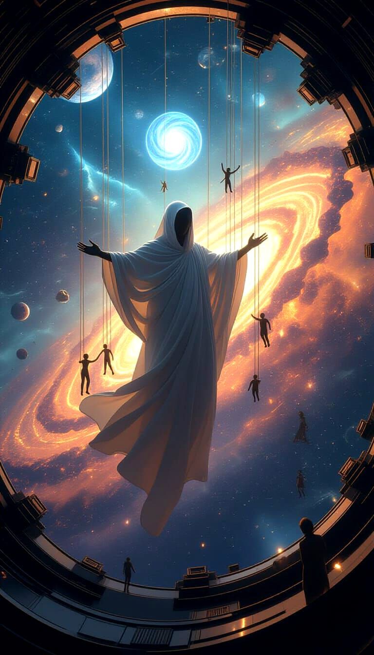 Surreal God Orchestrates Life in Cosmic Void