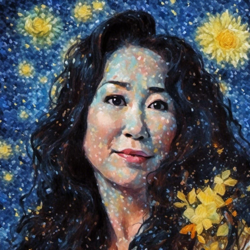 Van Gogh Style Self-Portrait with Starry Night