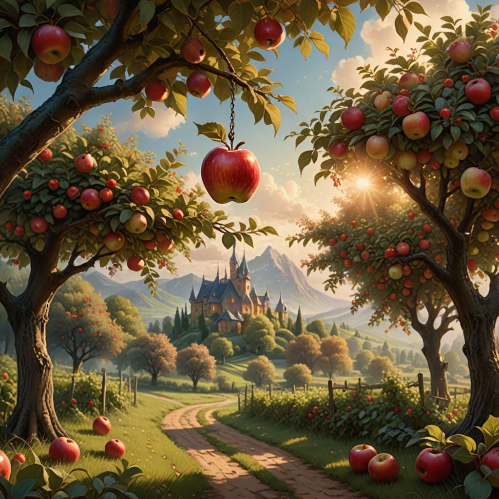 Vibrant Apple Blooms in a Dreamy, Golden Hour Orchard