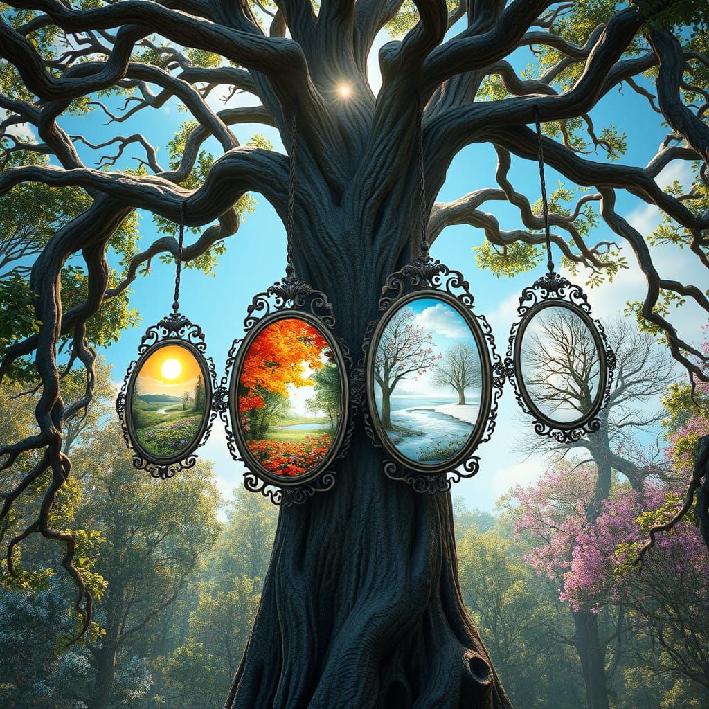 Majestic Tree Reflects the Seasons in Elegant Mirrors