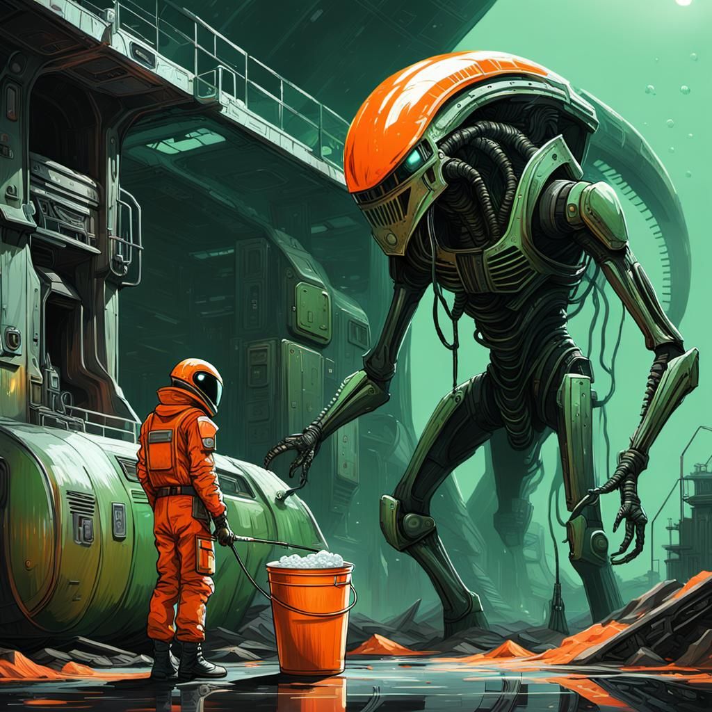 Xenomorph Gas Station: Gritty Sci-Fi Illustration
