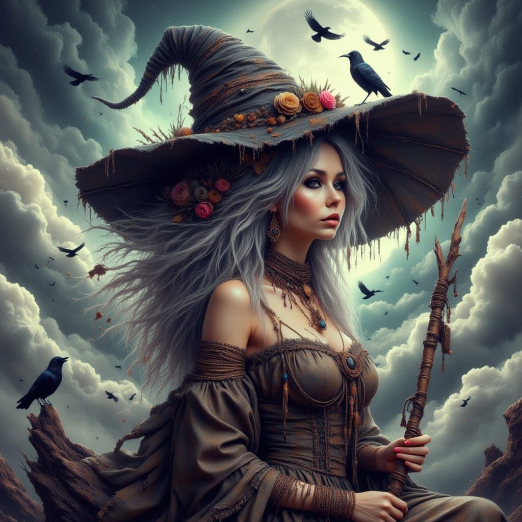 Ethereal Cloud Witch in Baroque Style