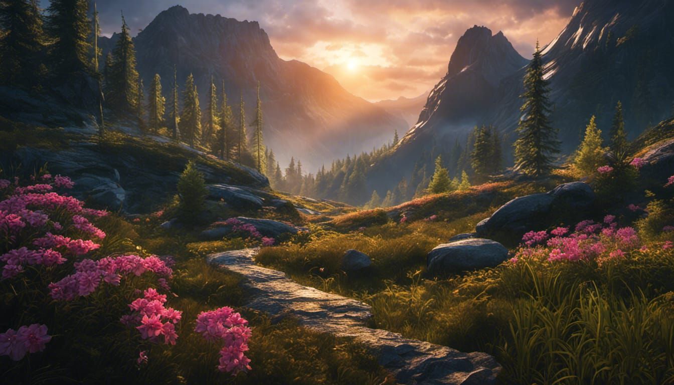 Futuristic Mountain Landscape with Intricate Mech Details