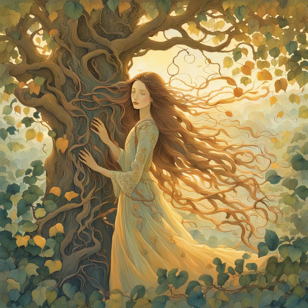 Ethereal Tree Woman in Golden Light