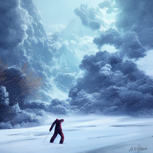 Skier on Avalanche Tsunami in Hyperrealistic Digital Art