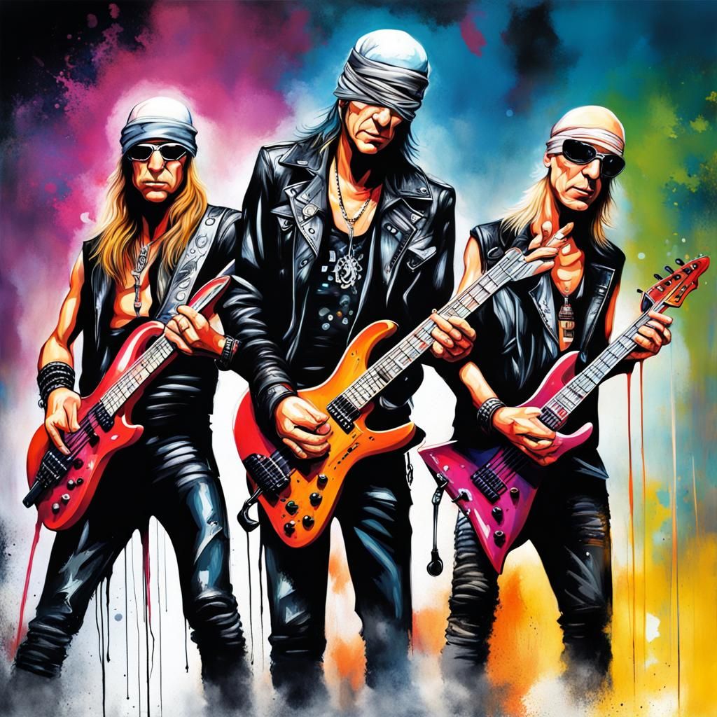 Scorpions Rock Band Concert in Graffiti Art Style