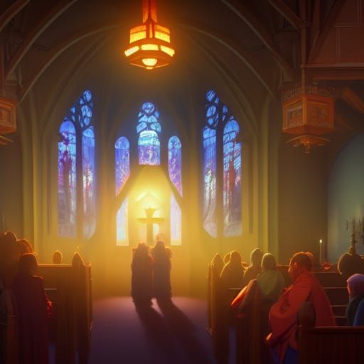 Dark Fantasy Church Scene in Ghibli Anime Style