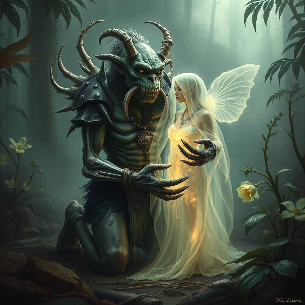 Dreamlike Apocalyptic Scene of Lovers in Toxic Jungle