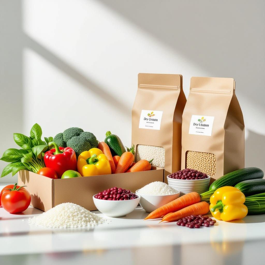 Vibrant Organic Vegetables and Packaged Dry Goods