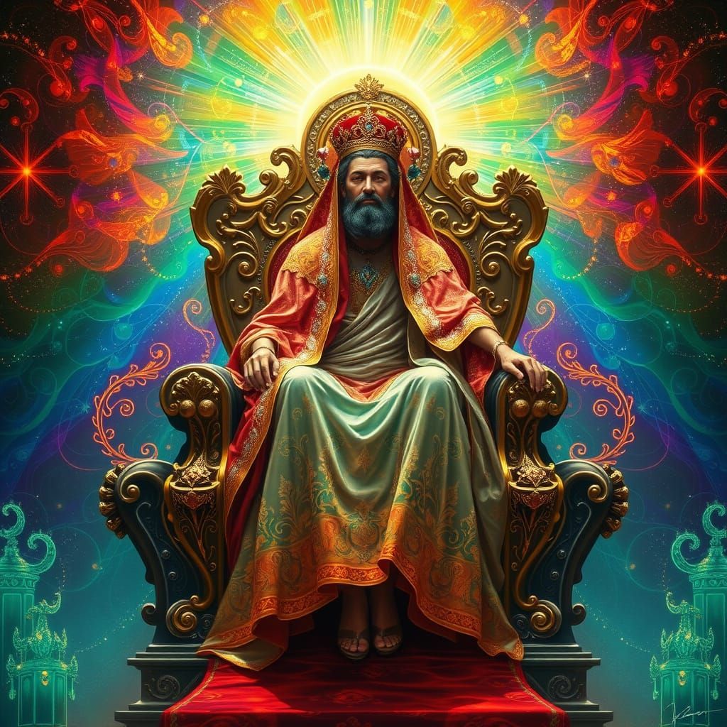 Ethereal King Radiant with Gemstone Aura and Rainbow Majesty