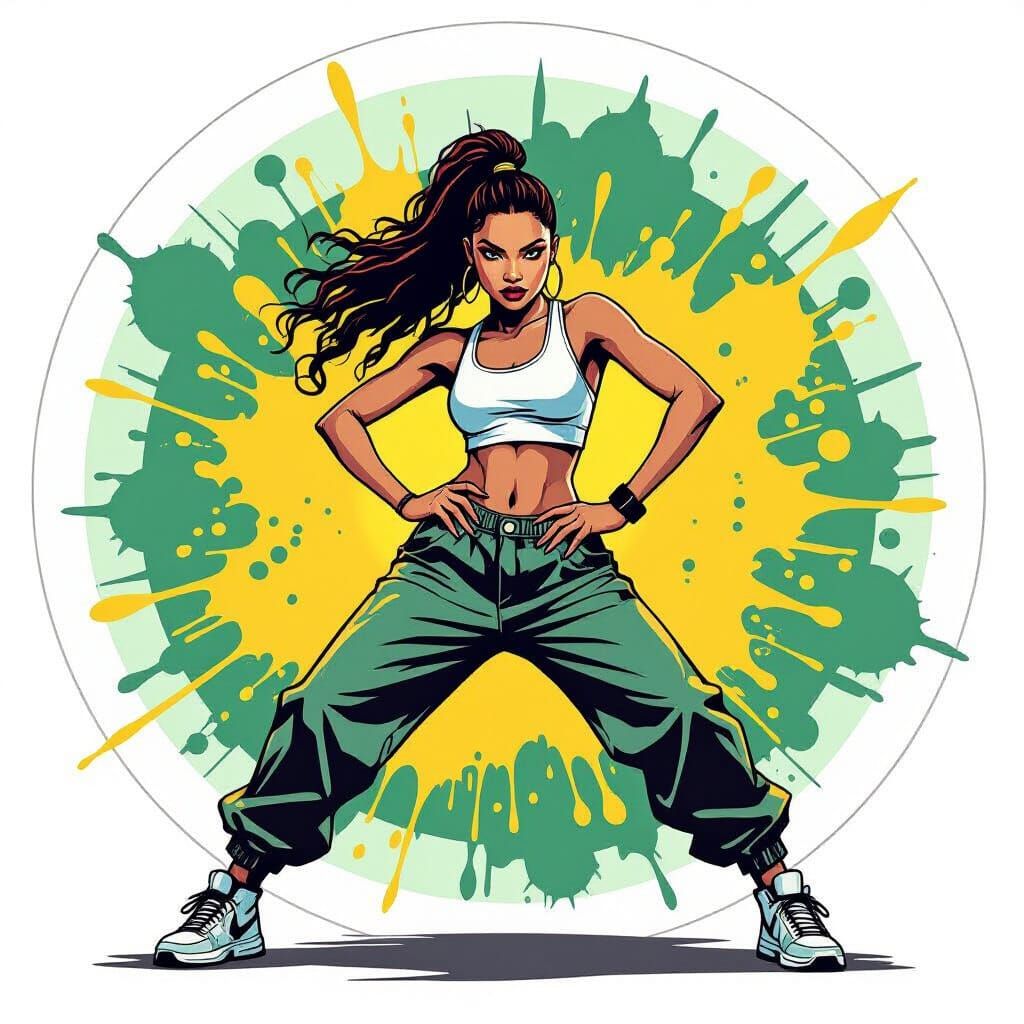 Hip Hop Dancer in White Frame with Paint Splatters
