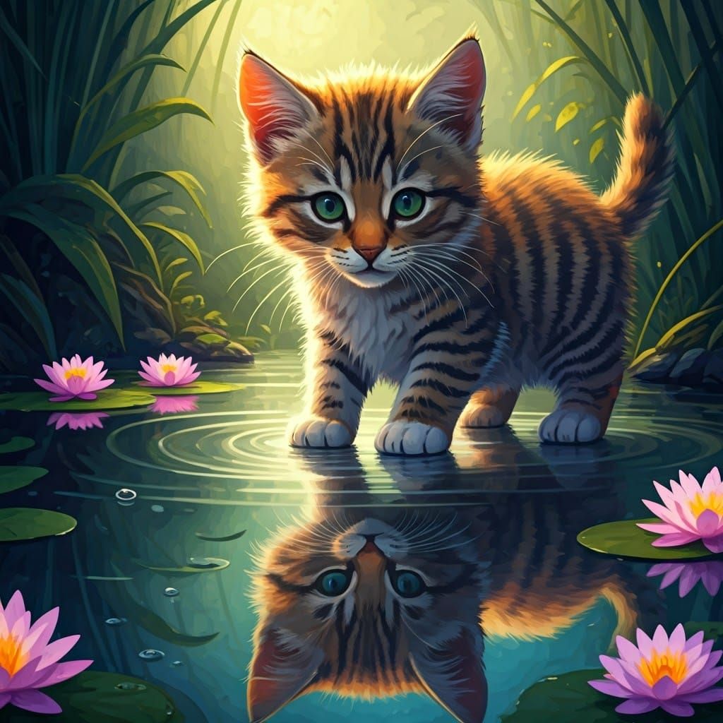 Tabby Kitten's Tiger Reflection: A Digital Illustration