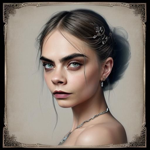 Captivating Cara Delevingne: Ink Illustration on Rice Paper