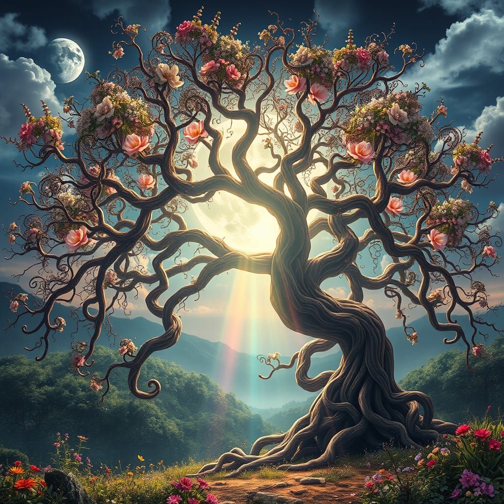Ethereal Tree of Life in a Celestial Landscape