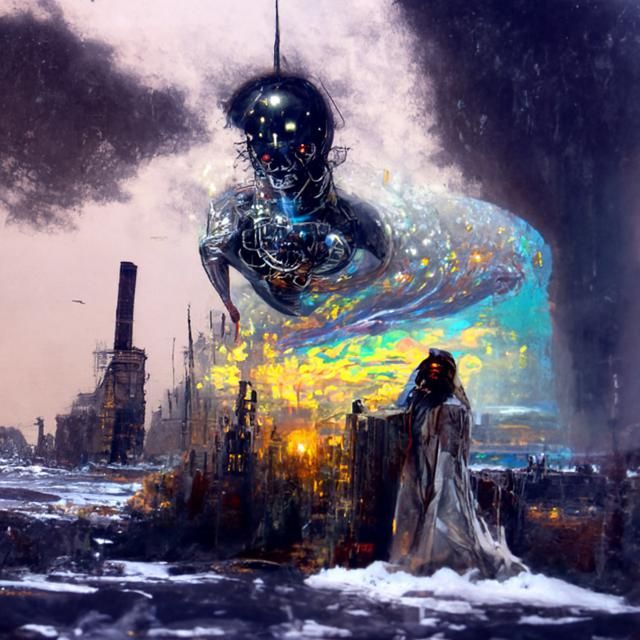 Sinister Gargoyle on Tower, Cosmic Horror Illustration