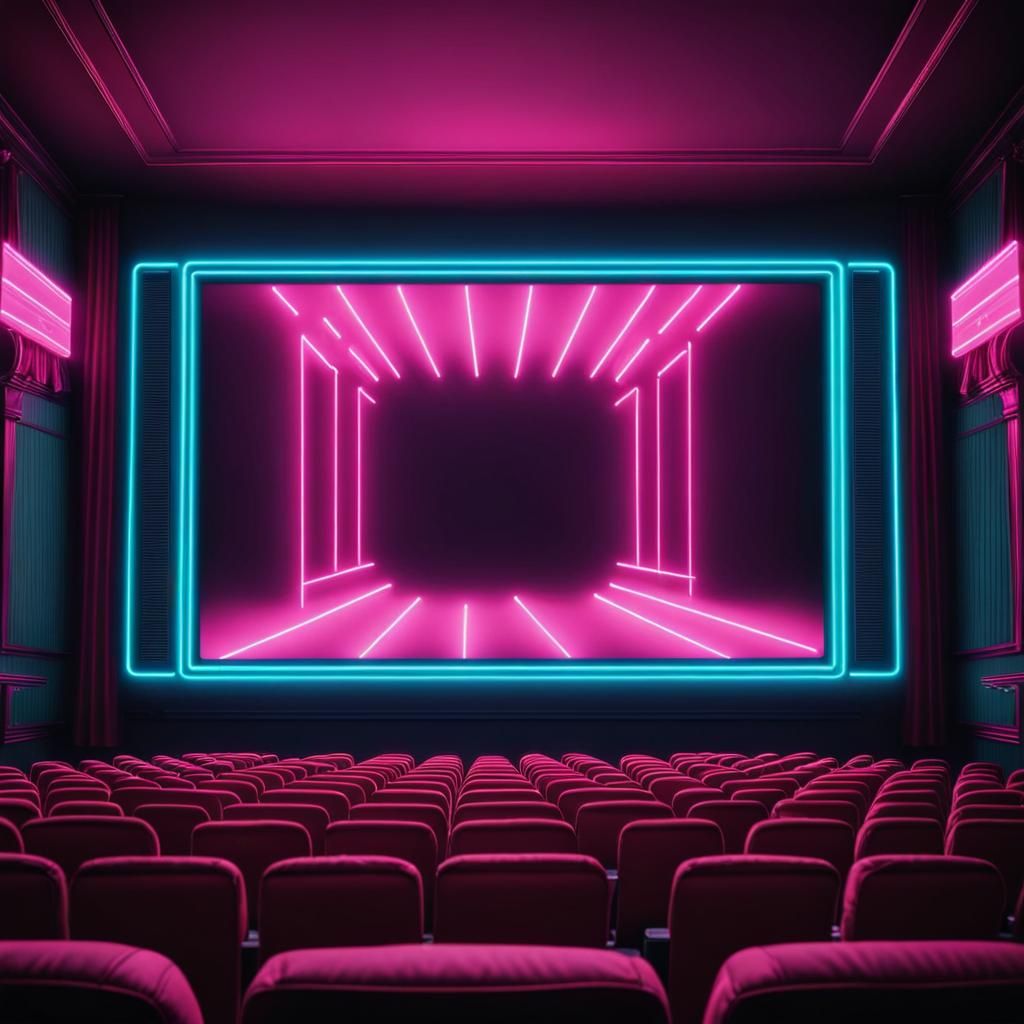 Blinding Flash from Movie Screen in Synthwave Style
