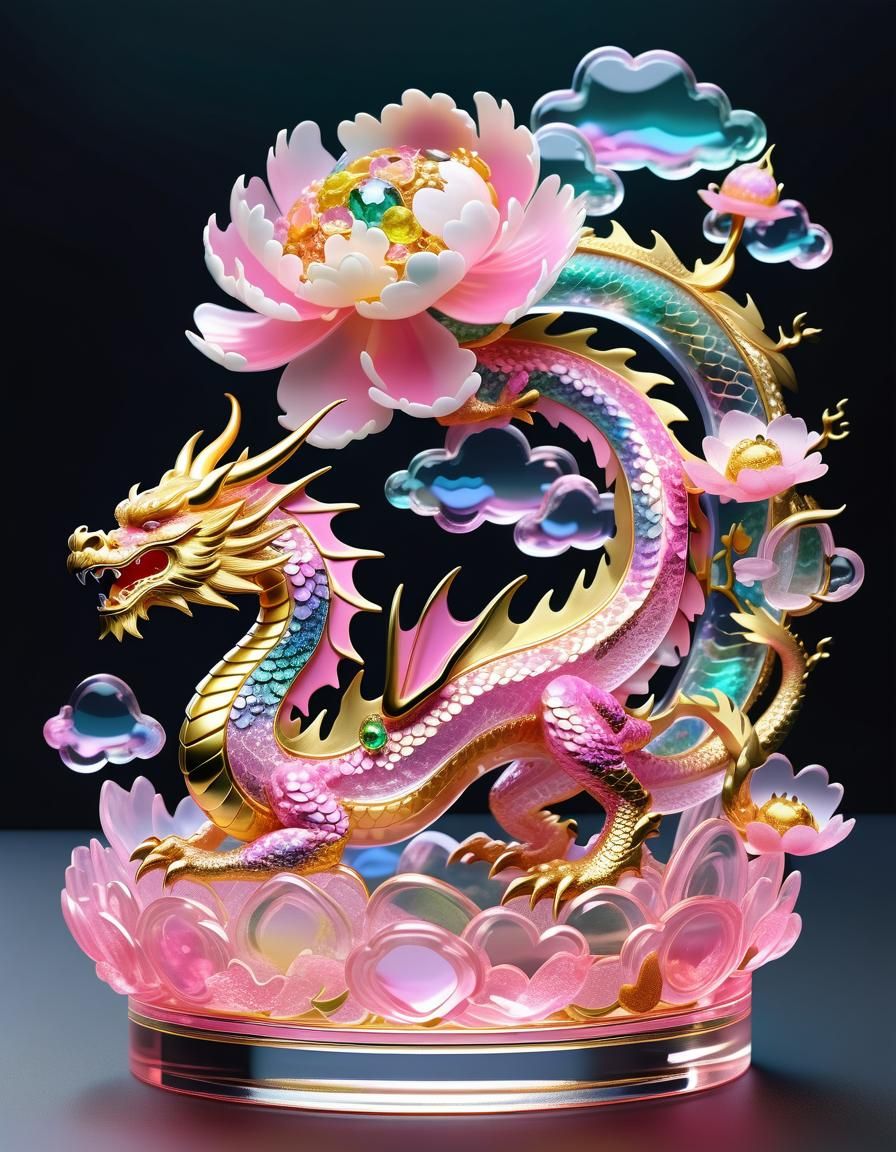 Colorful Jeweled Dragon Sleeping in the Clouds: Anime Art