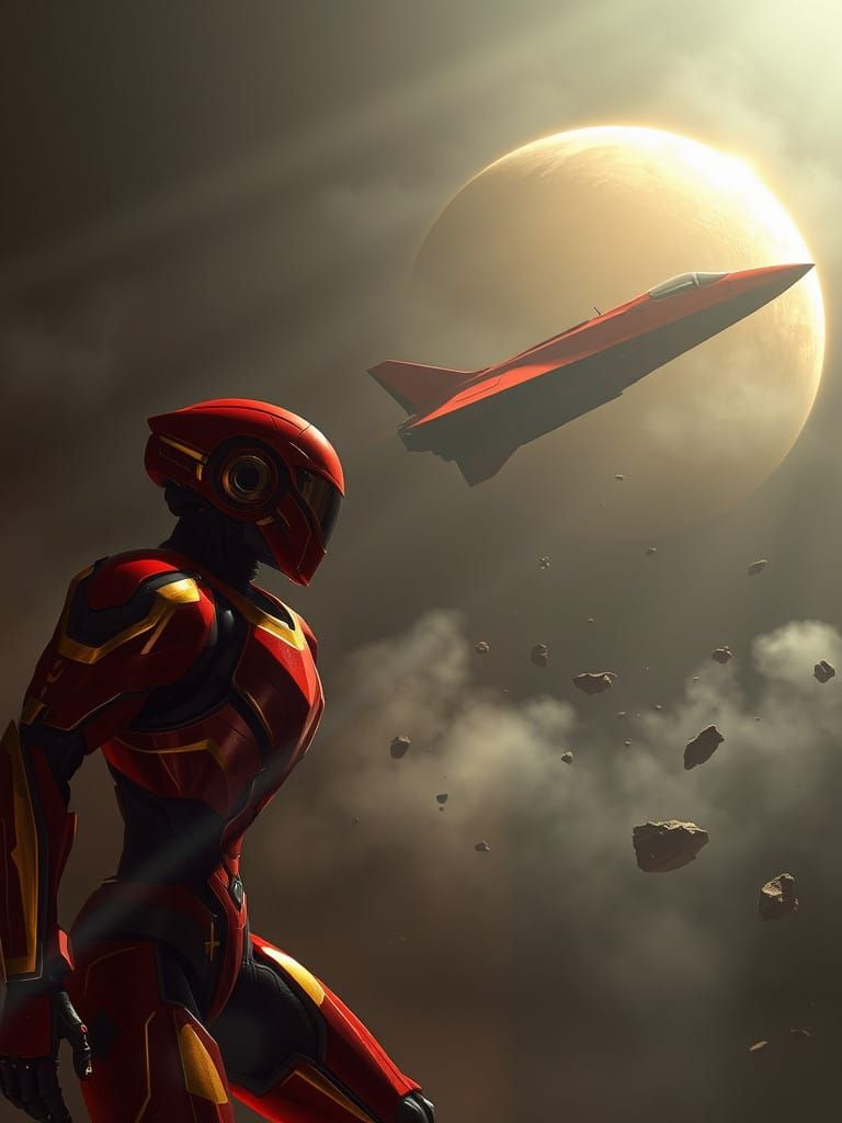 Surreal Cosmic God Emerge from Shadows in a Chiaroscuro-Insp...