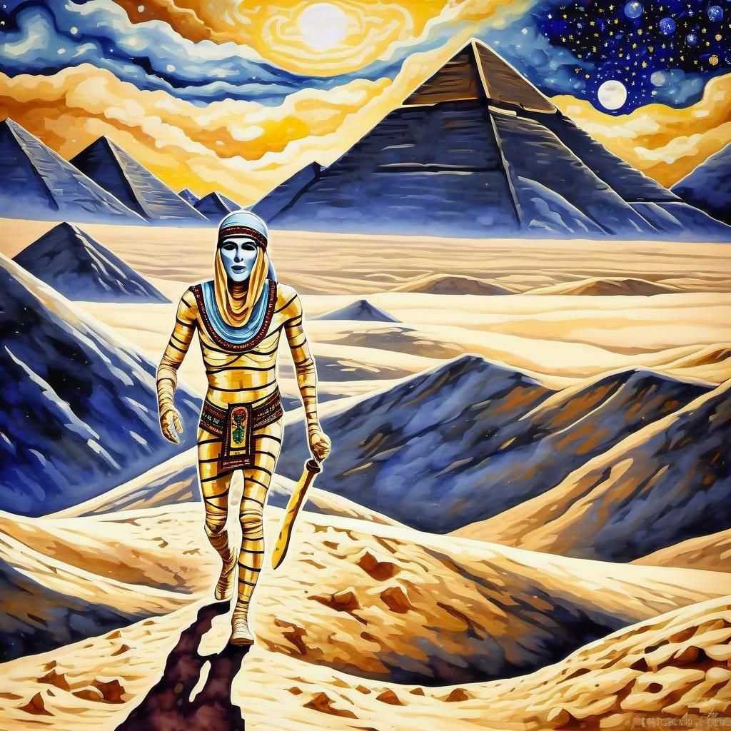 Intriguing Composition of a Mummy Chasing Viewer