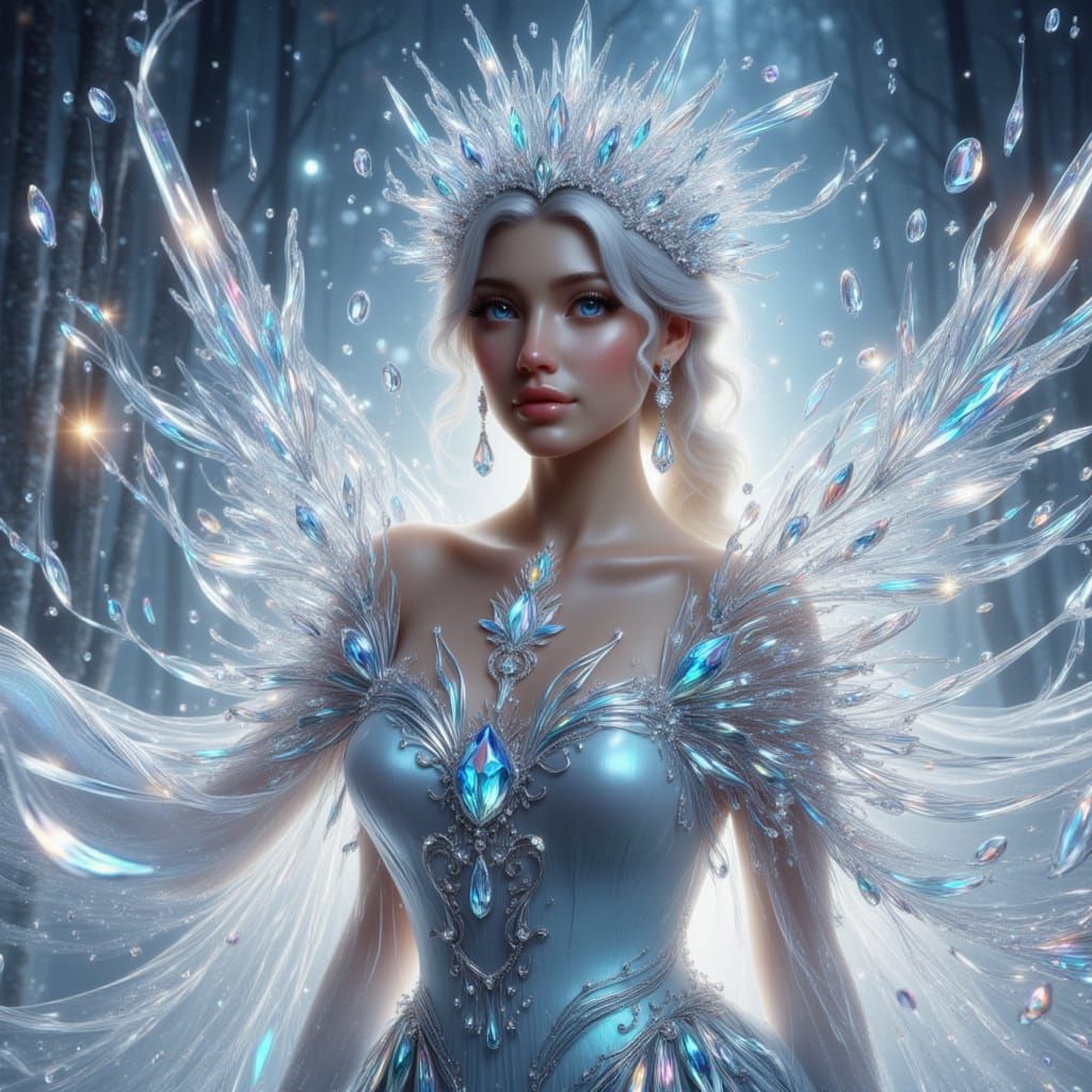 Gorgeous Snow Elf in Crystal Dress with Radiant Tiara
