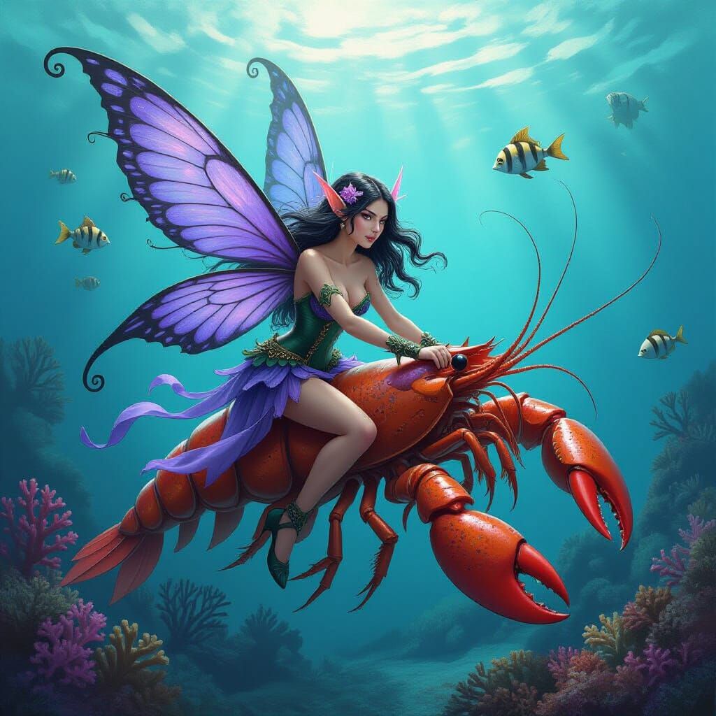 Fairy Rider on Armored Shrimp in Coral Reef